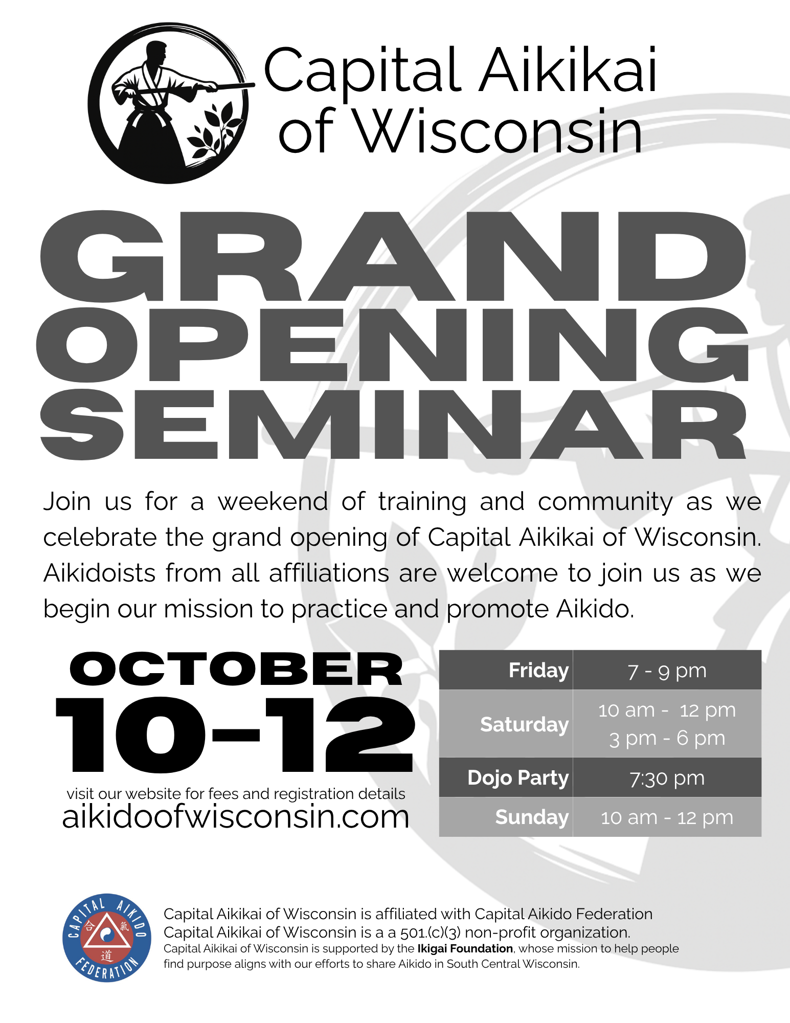 a flyer with information regarding CAoW's grand opening